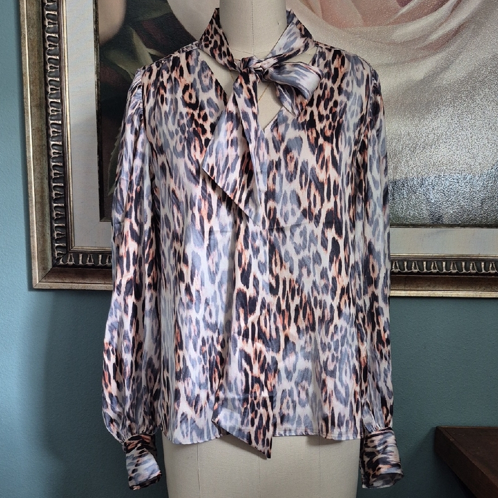RACHEL Rachel Roy Leopard Print Blouse with Tie-Neck